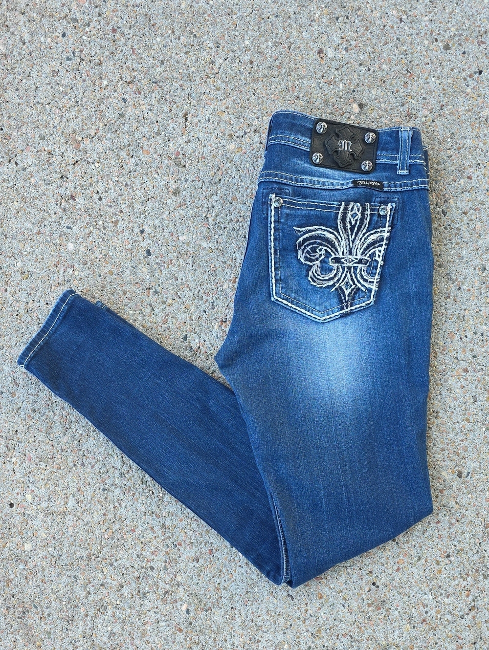 Miss Me JP5182G Fleur De Lis Low Rise Denim Skinny Jeans Size 30